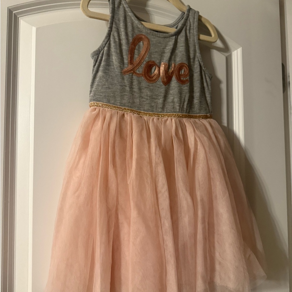 Zunie Gray Dress with Pink Tulle and Sequin Detail size 5